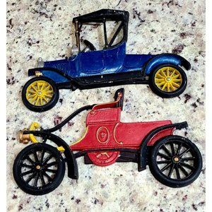 Pair of Ford Model T & Red Car Vintage Sexton Made USA apx 11" L and 9" T each